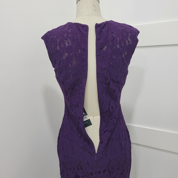 Lauren Ralph Lauren Women's Purple Lace V-neck Sheath Dress Size 4 - Picture 8 of 13